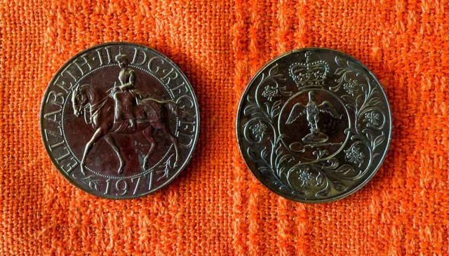 TWO Queen Elizabeth II Silver Jubilee 1977 Commemorative British Crown Coins