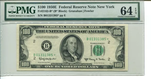 FR 2162-B* STAR 1950E $100 Federal Reserve Note PMG 64EPQ CHOICE UNCIRCULATED