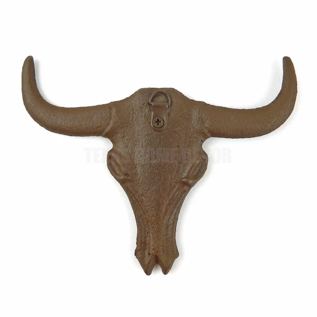 Texas Longhorn Wall Plaque Cast Iron Cow Skull Rustic Western Decor Brown 7 inch 3