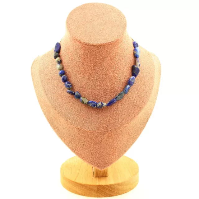 Collier 20 perles Lapis Lazuli du Pakistan. Chaine en acier inoxydable Collier