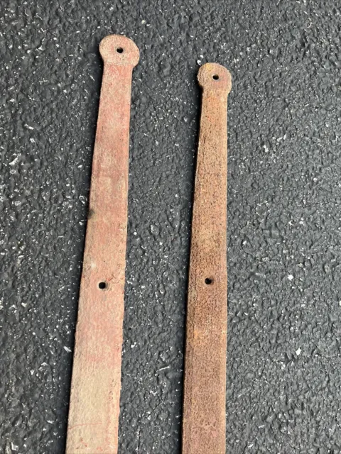 Antique Pair of Hand Forged 1800s Strap Hinges Barn Door 33” 3