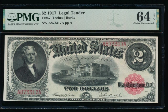 AC Fr 57 1917 $2 Legal Tender PMG 64 EPQ uncirculated !!