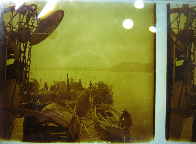 Photo stereo plaque de verre-Vietnam-Baie D'Halong Stéréoscopique old stereoview
