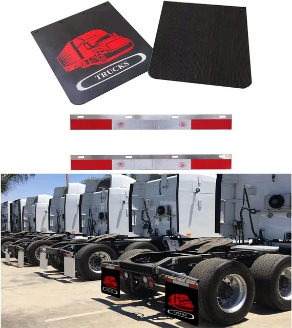 24"x30"Mud Flaps and 24"x3"Reflector Strips for Semi-truck Trailer Black 2 Sets
