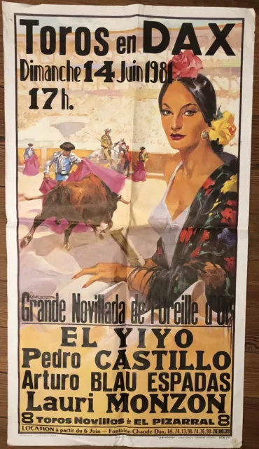 Affiche Corrida Dax El YIYO 1981 Grande Novillada de l'Oreille d'Or 95 x 53 cm