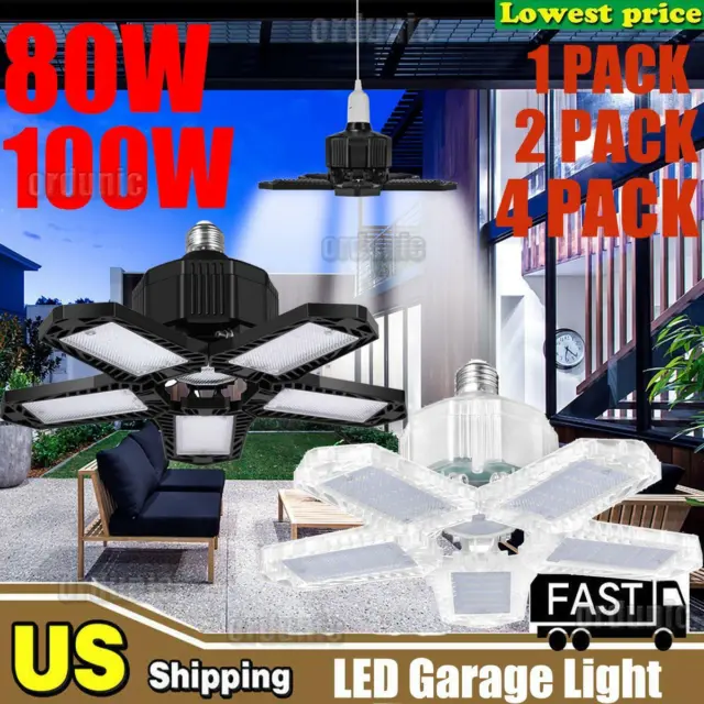 4X E27 100W LED Garage Light Shop Ceiling Lights Deformable Workshop Yard Bulbs