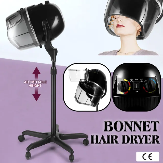 Professional Hair Dryer Stand Bonnet Hood Adjustable Heating Timer Height Wheels