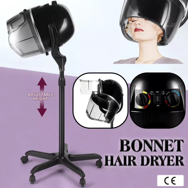 Professional Hair Dryer Stand Bonnet Hood Adjustable Heating Timer Height Wheels