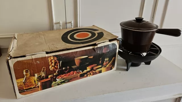 Set fonduta vintage Le Creuset marrone ghisa con scatola originale