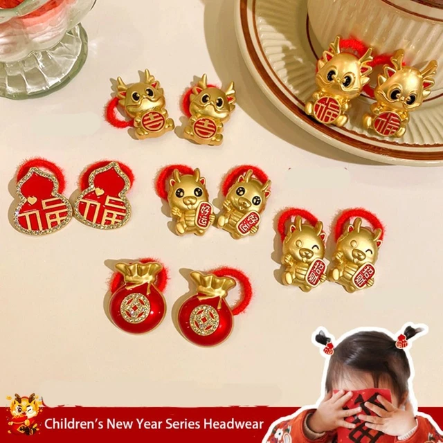 New Year Headwear Children Red Hair Rope Mascot Dragon Headwear  Girl