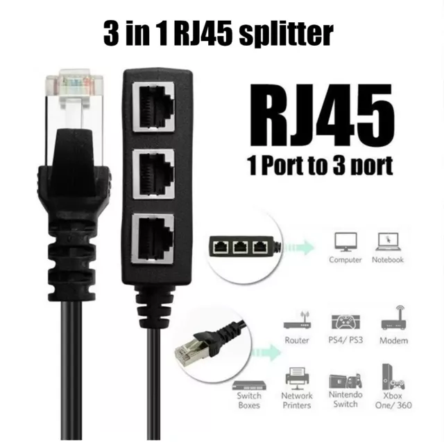 Ethernet Splitter 1 To 3 RJ45 LAN Port Internet Cable Adapter Connector CAT5 6 7