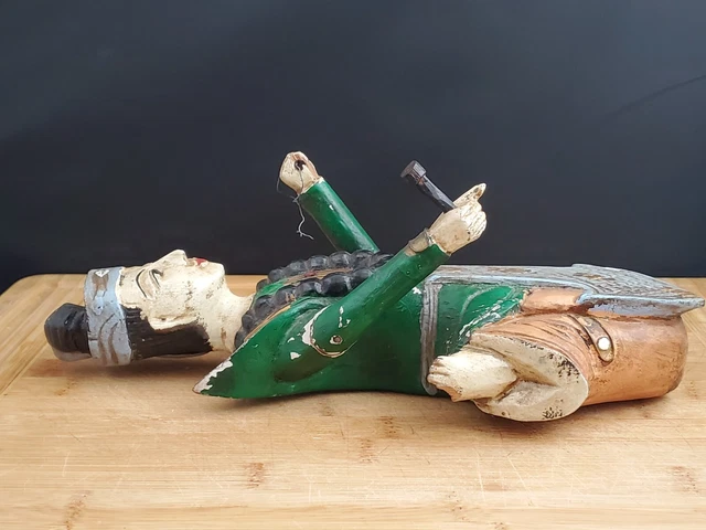 Vintage BURMESE THAI Musician Figure Hand Carved & Painted Wood Wall Hanging 11" 3
