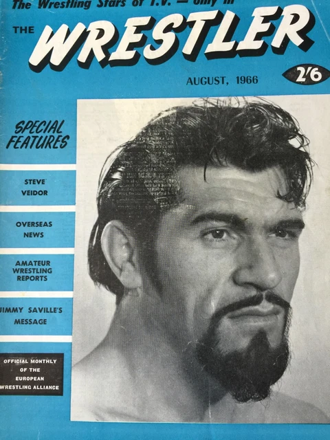 The Wrestler  - Aug 1966 - signed by Steve Veidor, Al Fontayne & Chati Yokouchi