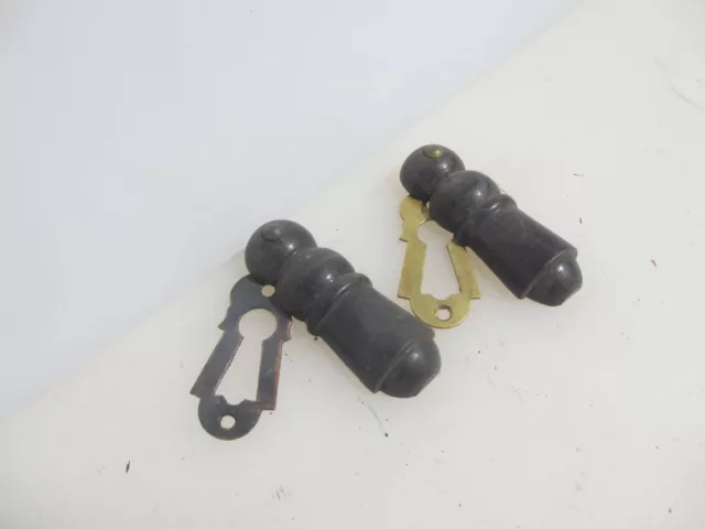 Victorian Wooden Keyhole Cover Escutcheon Brass Plate Antique Old Wood -£8each