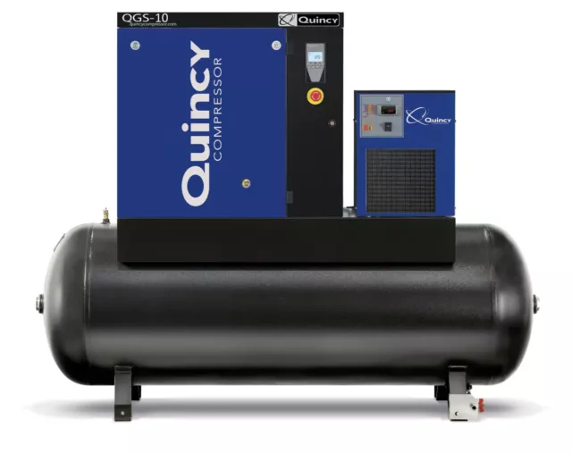 2022 New Quincy QGS-10 Rotary Screw Air Compressor 10 HP w Dryer & 120 G Tank