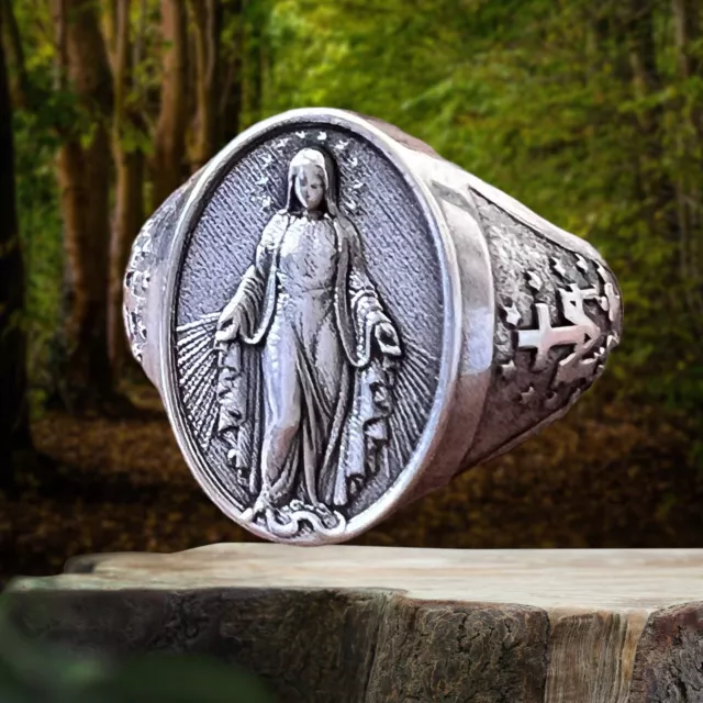 Argent Sterling Vierge Marie Bague Argent,Jésus Médaille,Notre Dame Rare