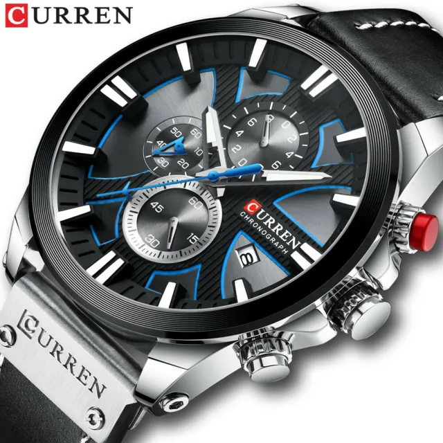 CURREN Men Watch Chronograph Sport Watches Date Display Male Leather Wristwatch