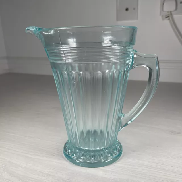 Vintage Pitcher Turquoise Blue Glass Jug Art Deco Style Retro Mid Century