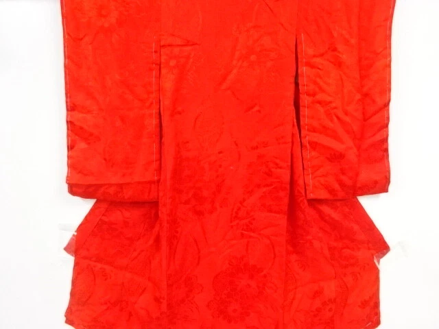 42707# Japanese Kimono / Antique Juban For Girls / Rinzu / Woven Tatewaku Patter