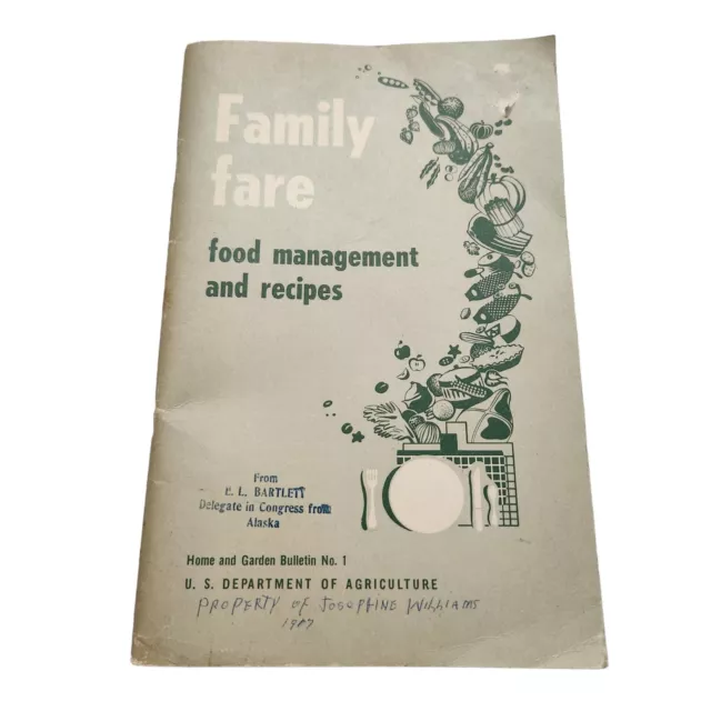 Family Fare Recipe Booklet USDA Home and Garden No.1 Food Management 1950 Orig.