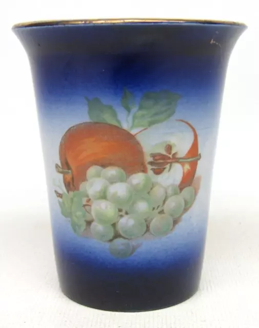 Antique Flow Blue Drinking Glass Tumbler Fruits Pattern Grapes Apple