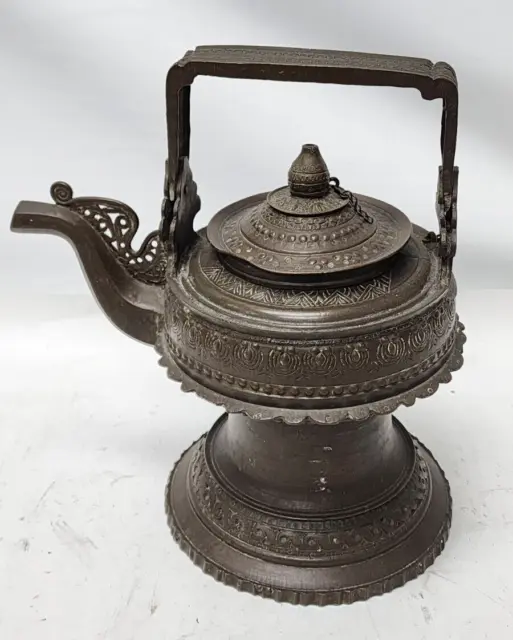 Antique Large Brass Tibetan Teapot Kettle Very Ornate Free Shipping