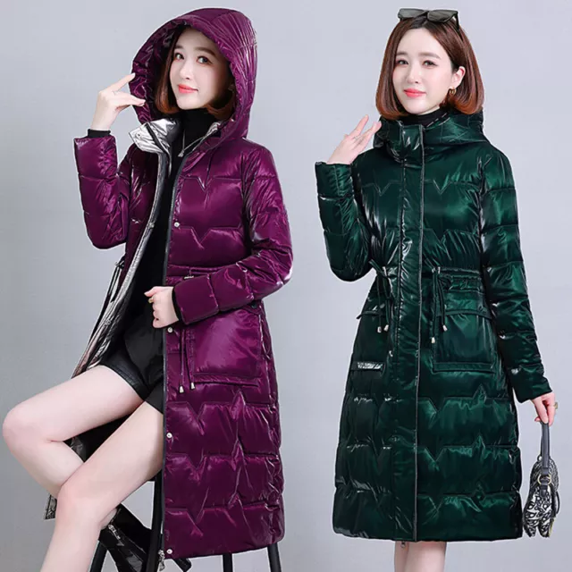 Women's Winter Padded Warm Hooded Long Jacket Parka Outwear Puffer Bright Coat