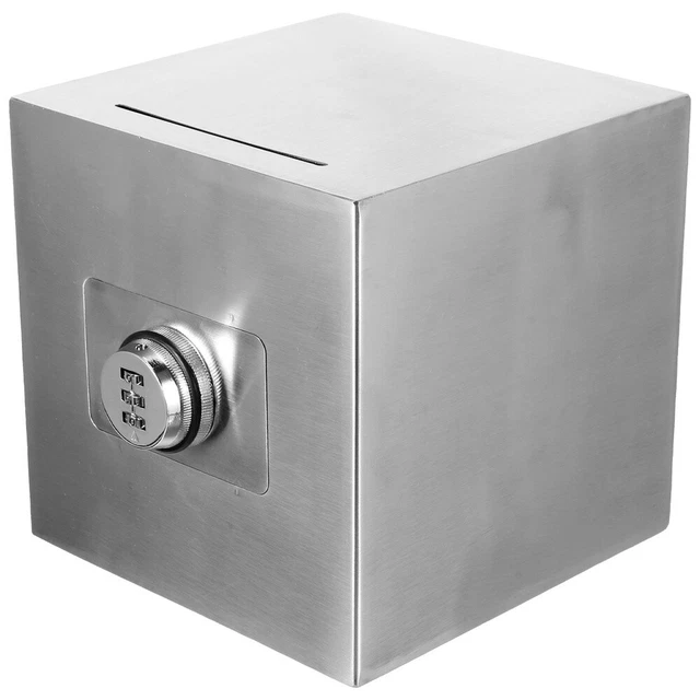 Alcance de acero inoxidable para niños contenedor de monedas con cerradura