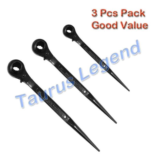 3PCs Scaffold Podger Ratchet Wrench Spanner With Socket 10x12 12x14 14x17mm Set