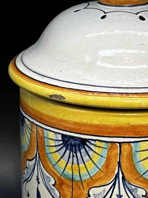 Italienisches Apothekerglas/Albarello Keramik Pfauenmuster, handbemalt,1800–1850 3
