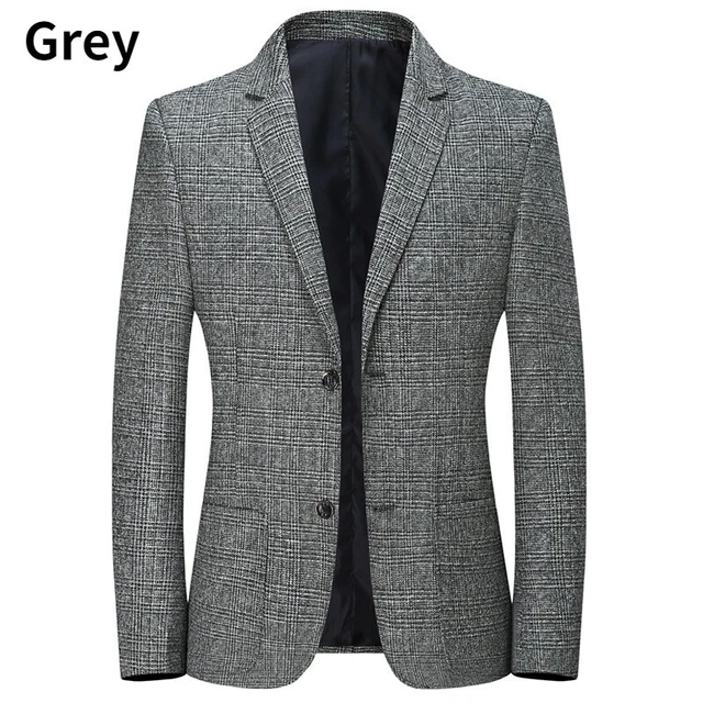 Uomo Formale Quadri Giacca Business Casual Abito Top Plaid Cappotto Bavero Fit