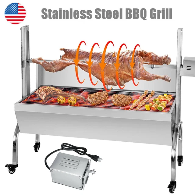 25W Rotisserie Grill Roaster 35 Inch BBQ Pig Lamb Stainless Steel Charcoal Spit