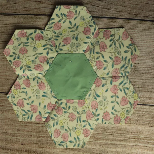 Hexagon Quilting 9" Block ~ Cream 15 ~ Vintage Fabrics ~ Hand Pieced
