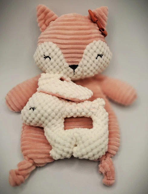 Baby Lovey and Rattle Set Modern Moments by Gerber soft plush OM+ Fox & Bunny
