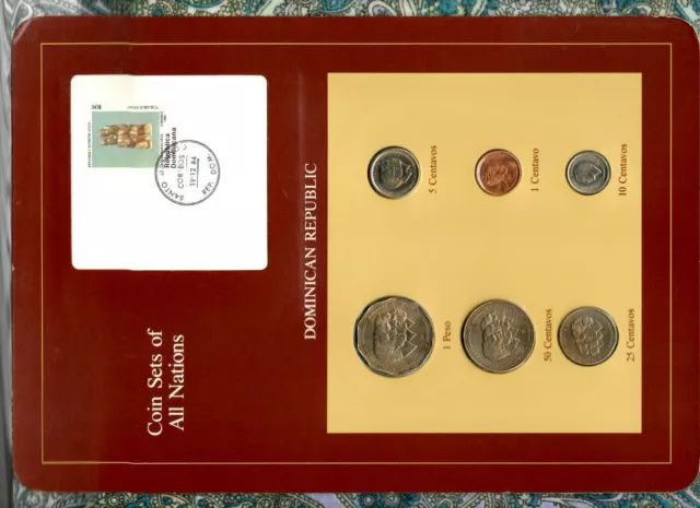 Coin Sets of All Nations Dominican w/card UNC 1 Peso, 50,25,10,5,1 Centavos 1984