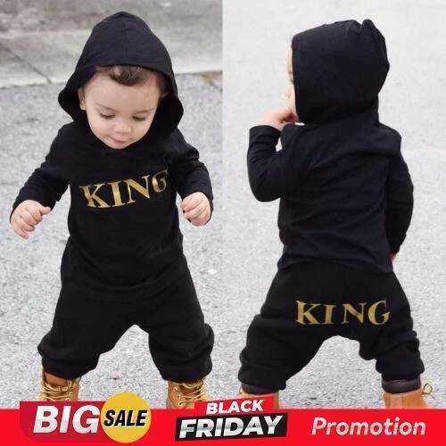 Newborn Infant Baby Boys "KING" Hooded Romper Jumpsuit Bodysuit Clothes Outfits