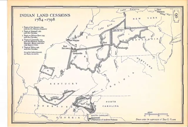 1943 Vintage Map - Indian Land Cessions 1784-1798 - Kentucky - Ohio - Tennessee