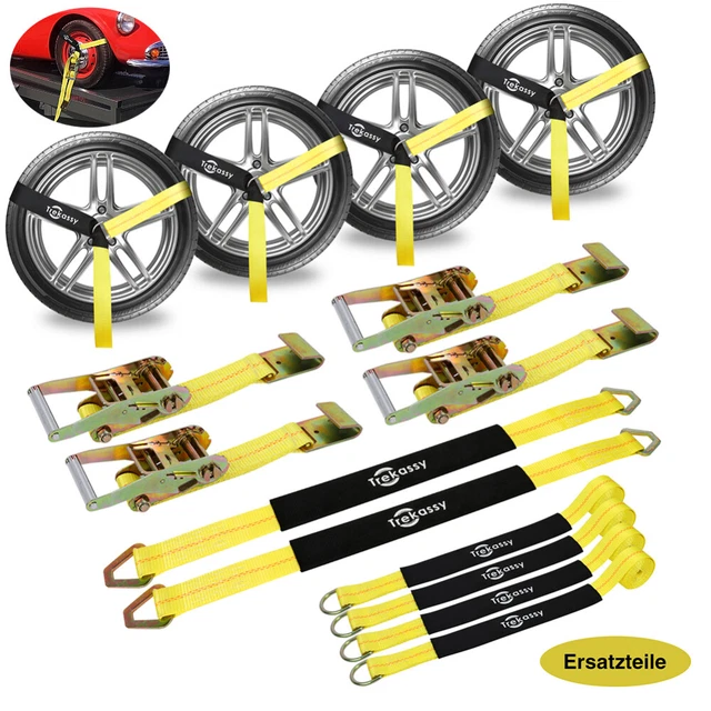 4x Spanngurt AUTOTRANSPORT 50mm Zurrgurt Radsicherung PKW Trailer Reifengurt