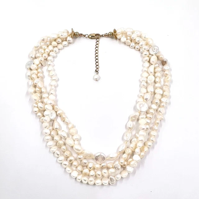 NWT - Charming Charlie - Multi Strand Ivory Faux Pearl Statement Gold Tone Neckl