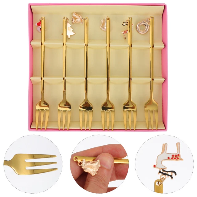 6 Piezas 304 Material Acero Inoxidable Cuchara Navidad Caja Regalo Tenedores para Ensaladas