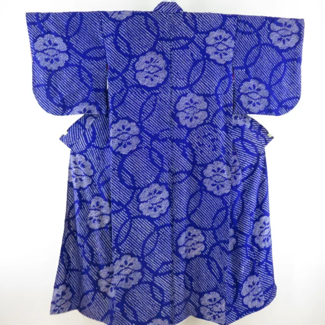 Antique Komon kimono Silk Shibori tie-dye Floral pattern Purple 56.3inch Women's