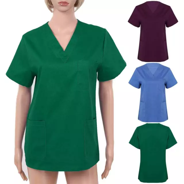 Womens Mens Adults Short Sleeves Scrub Top Nurses Dental Tunic Medical Uniform