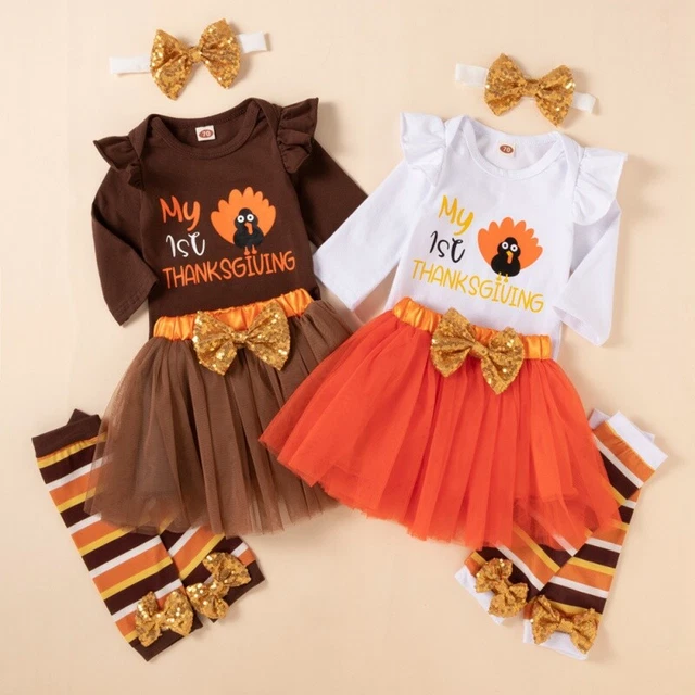Baby Girl Thanksgiving Outfit Infant Turkey Day Romper Shorts Clothes Set 4pcs
