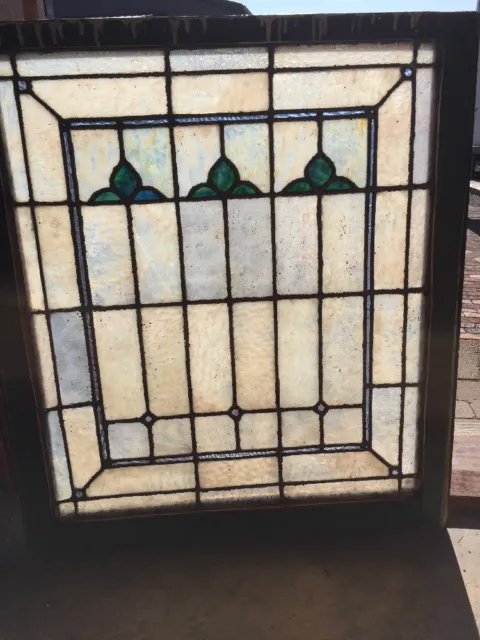 Sg 1358 Antique Opalescent Stainglass Landing Window 28.5 W By 30 2H