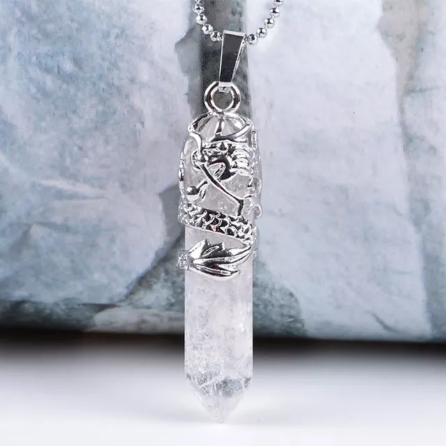 Hexagonal Natural Quartz Crystal Chakra Healing Point Pendant Necklace Jewely 4