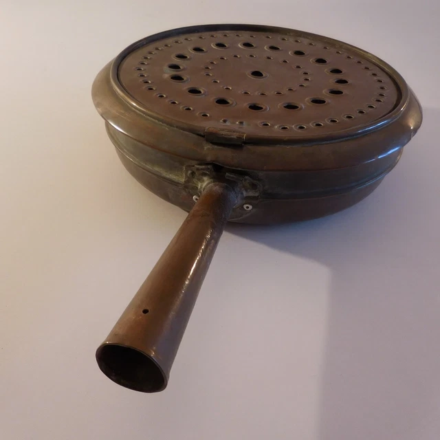 N2032 Warming Pan Copper Wood Handmade Art Deco Design XIX Xx Vintage PN France