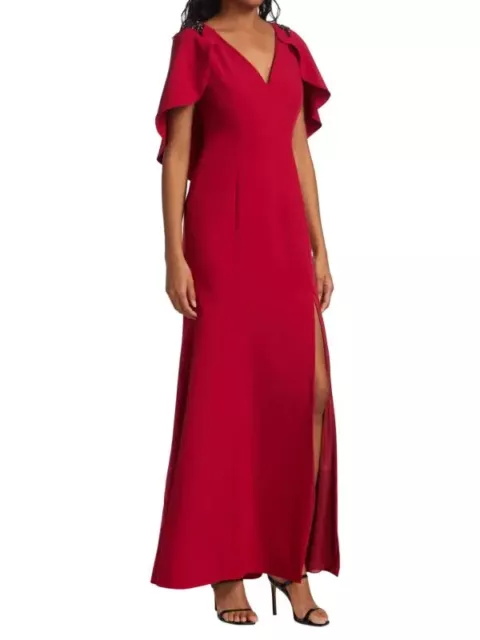 MARCHESA NOTTE Embellished Capelette Gown, V-neck, Short sleeves, Size 0, $795