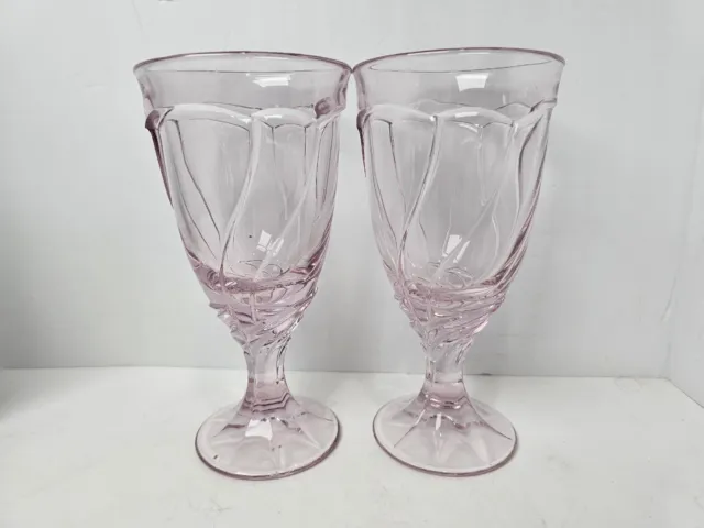 Set Of 2 Vintage Noritake Sweet Swirl Pink Cranberry Tea Water Goblet Glasses