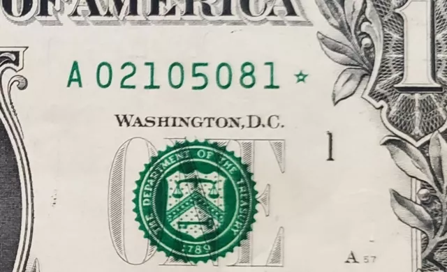 STAR NOTE US One Dollar A Block Boston Series 2017 L 02105081 *