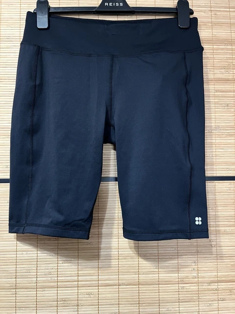 Sweaty Betty 10" pantaloncini da motociclista neri tutto il giorno, grandi. Nuovo con etichette ctrl £35